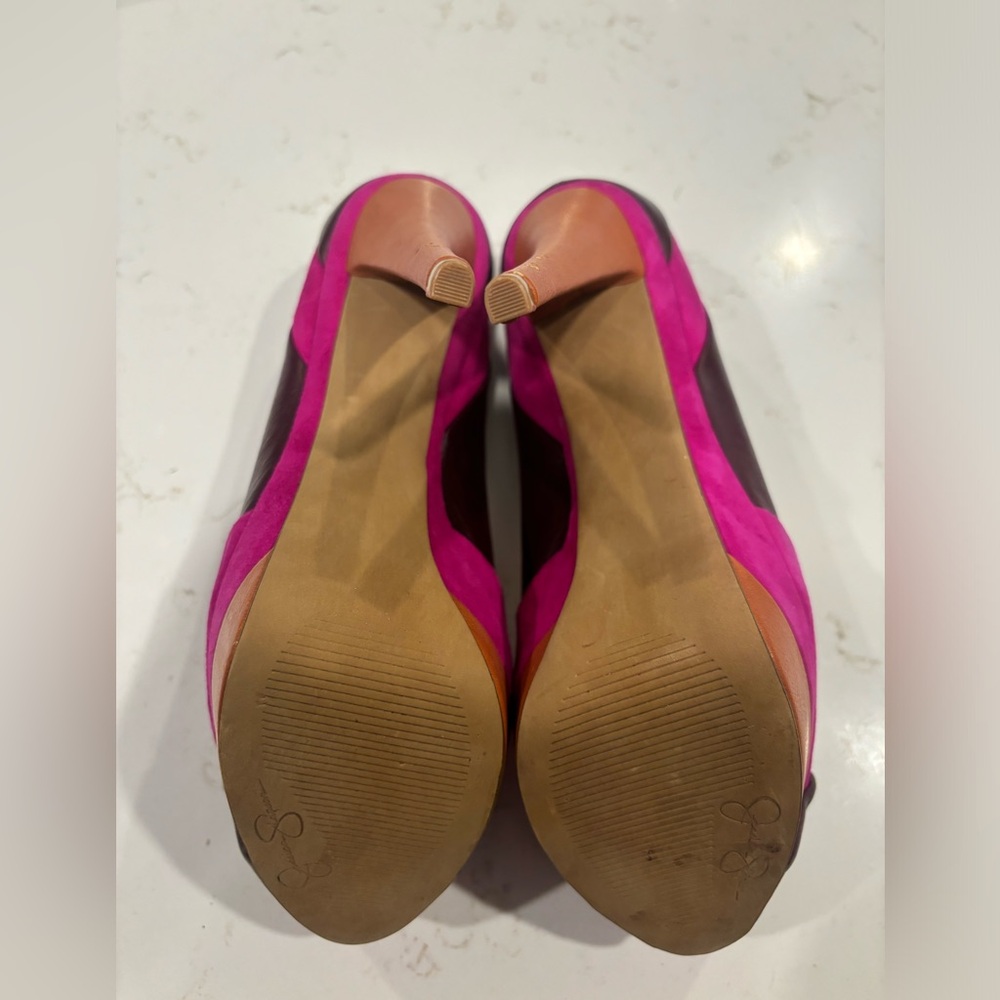 Jessica Simpson Peep-toe Platform Suede Maroon & Pink Stiletto Heels size 9 - Picture 4 of 4